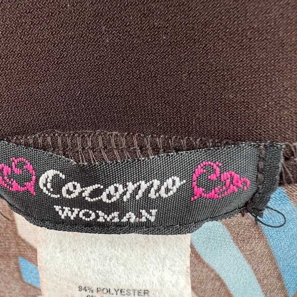 Como Women Top 1X Brown Geometric Long Sleeve Pullover Shirt‎ Stretch - Picture 4 of 10